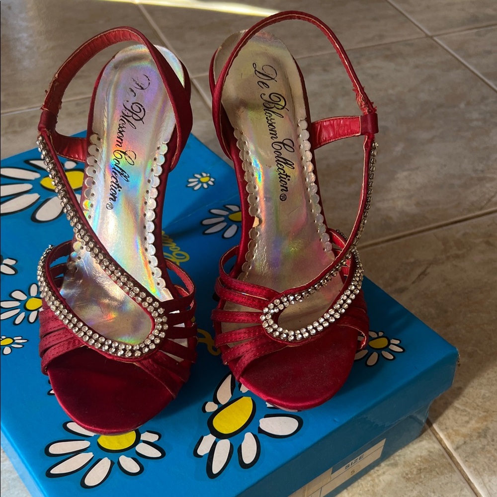 De Blossom Collection Red Rhinestone Heels